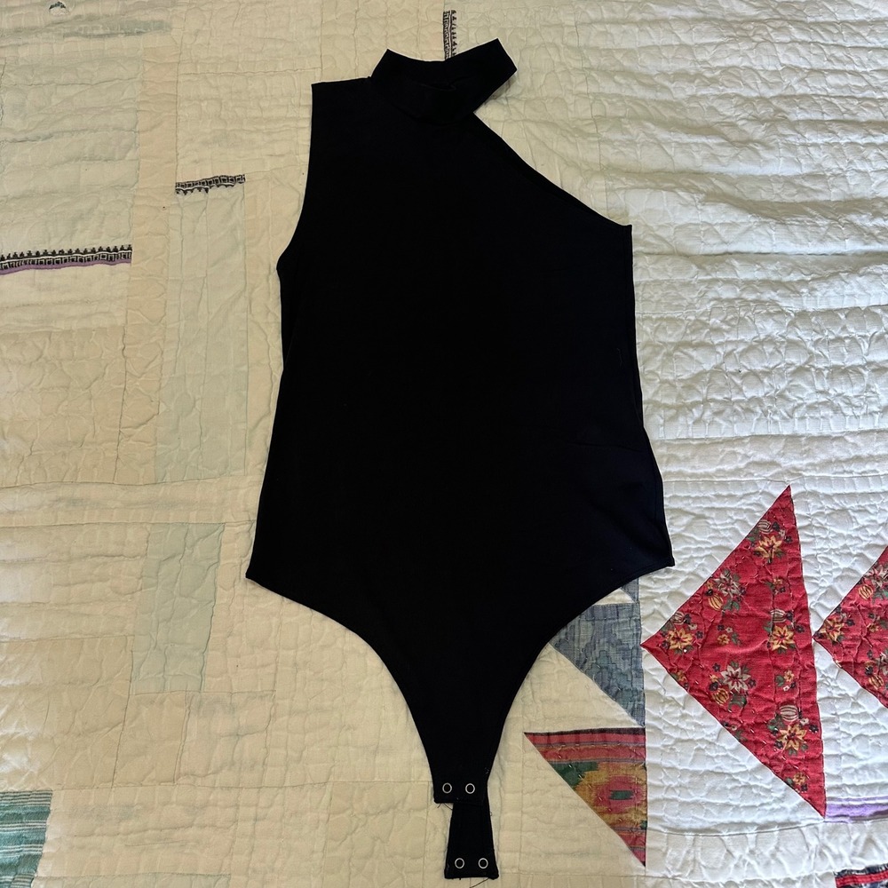 Abercrombie & Fitch One Shoulder Bodysuit Black Mock Neck Cutout Medium